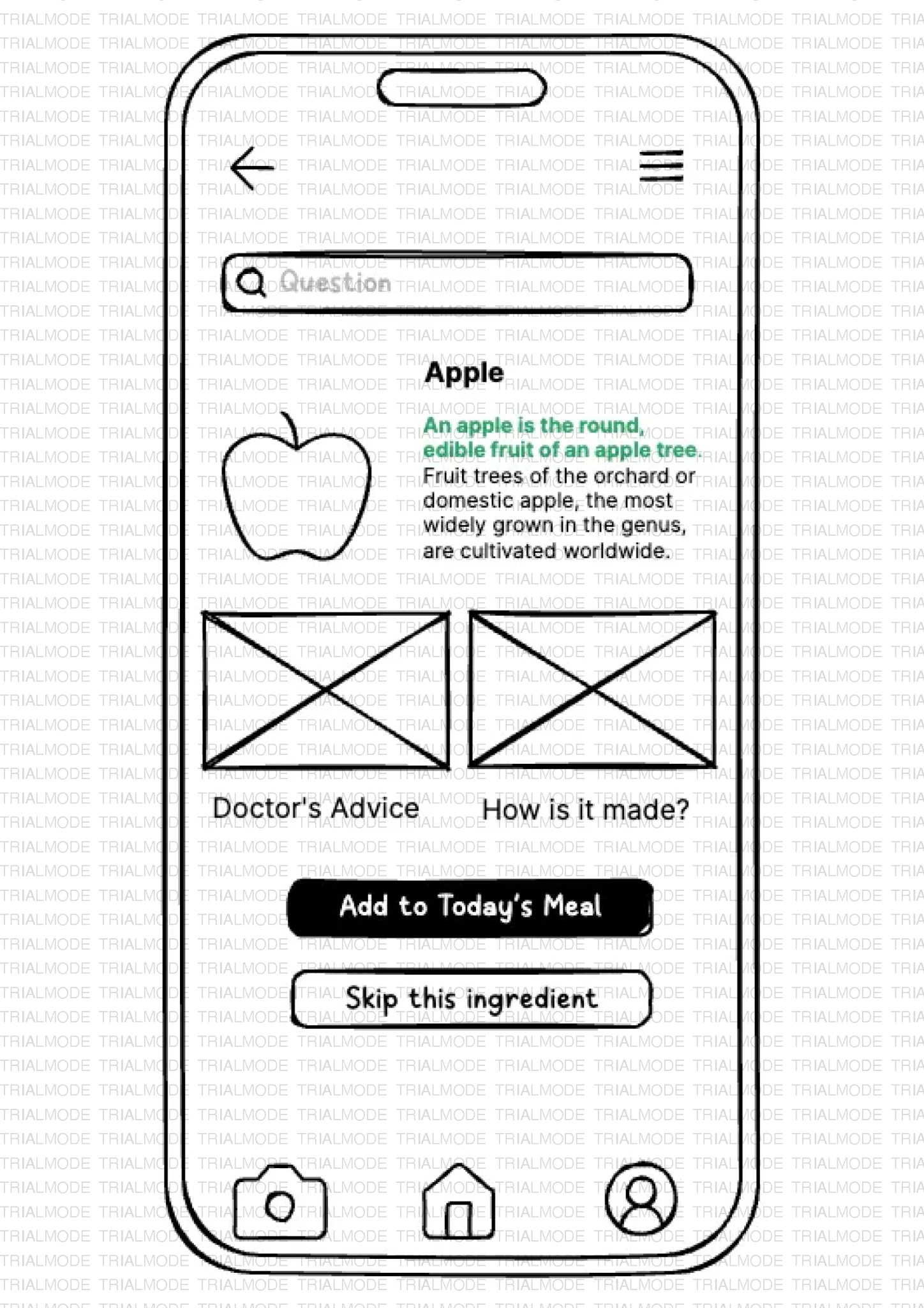 Paper prototype: Ingredient result screen