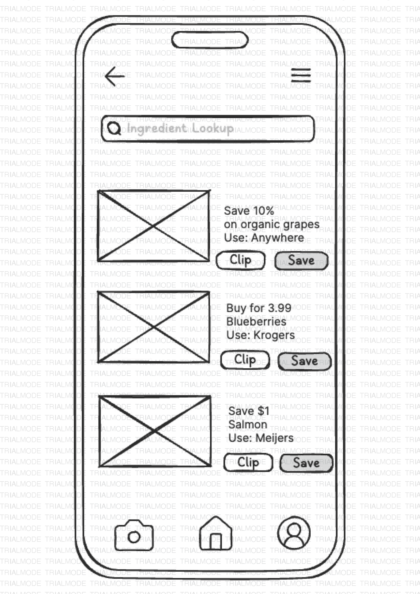Paper prototype: Coupons screen