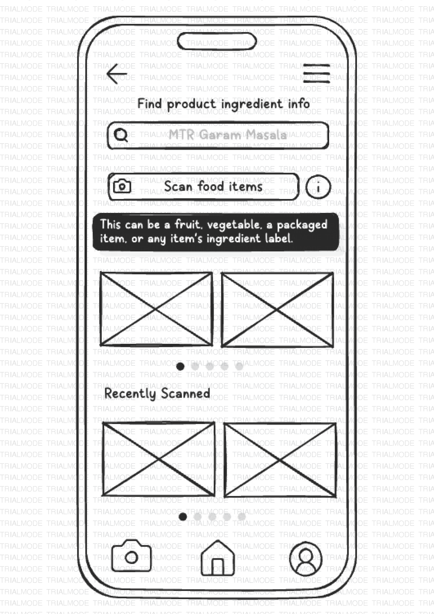 Nutrinfo paper prototype: Ingredient Lookup screen